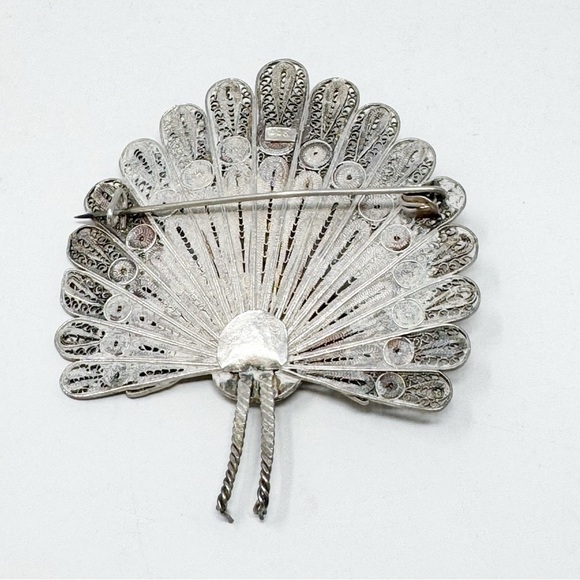 Vintage 900 Silver Peacock Ornamental Bird Pin Brooch - Picture 4 of 10